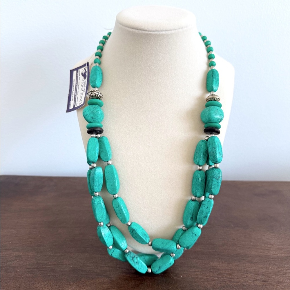 Turquoise Multi-Strand Beaded Statement Necklace … - image 1